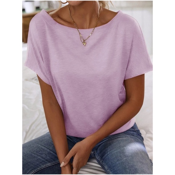 Solid Batwing Sleeve Short Sleeve Top - Picture 2 of 5